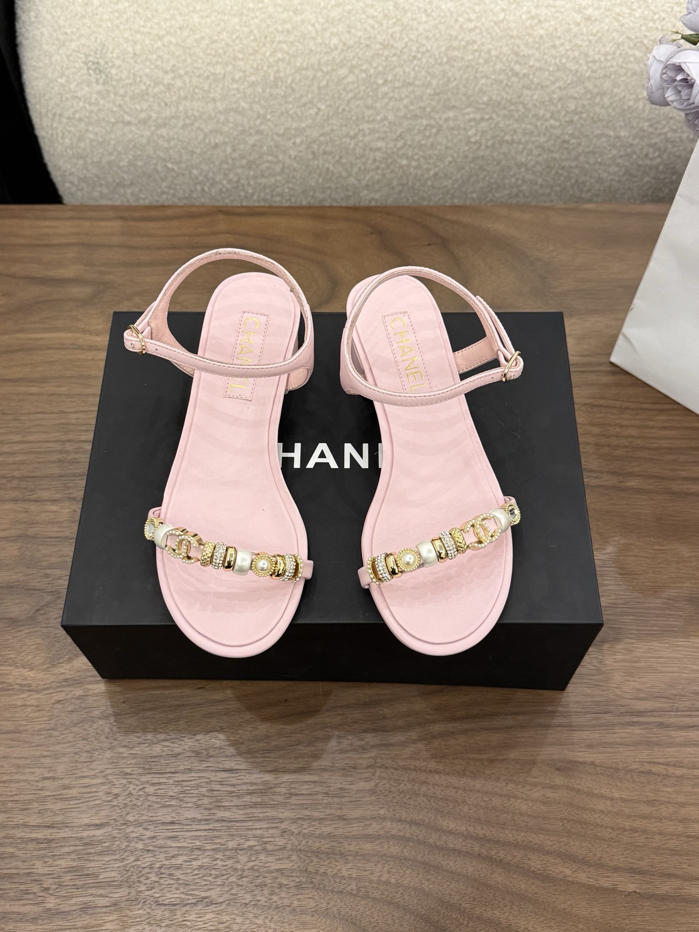 Chanel-Pink-Leather-Sandals-Shoes-with-Charms-35To41